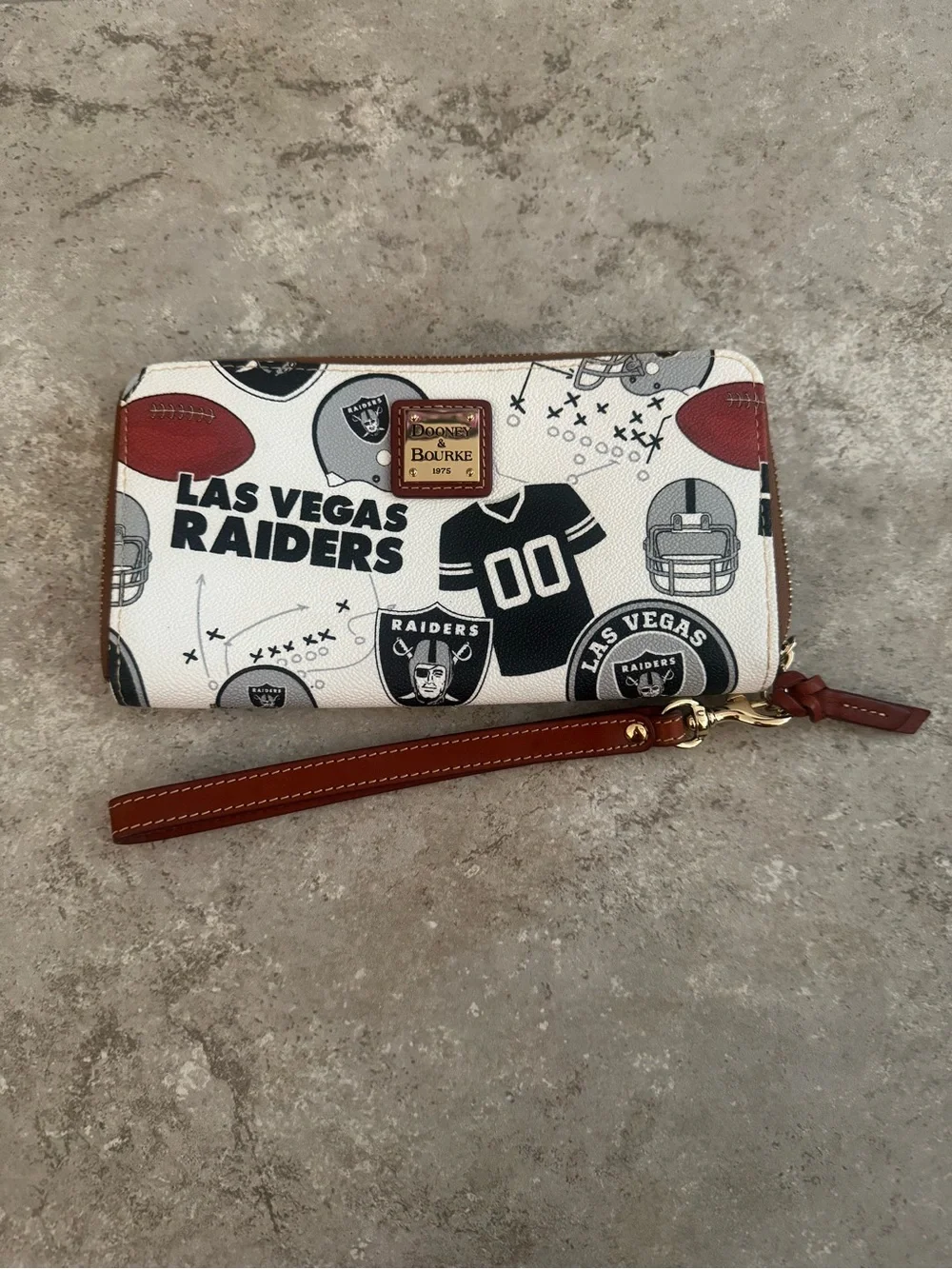 Dooney & Bourke Las Vegas Raiders White & Brown Wristlet Wallet
